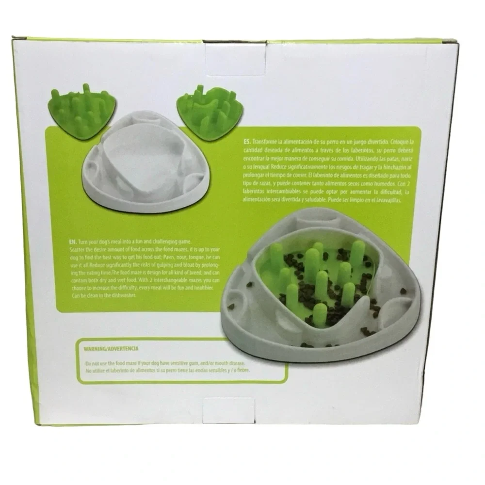 Pet Central Dog Food 2 Interchangeable Maze Slow Feeder Bowl 11x11x3